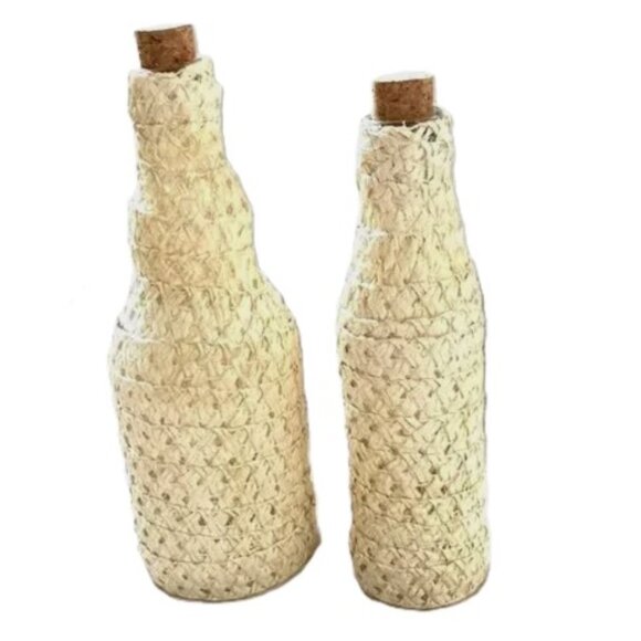 NAUTICAL Wrapped Glass Bottles with Cork Stoppers Decor 8 and 7 inches Tall - Picture 1 of 7